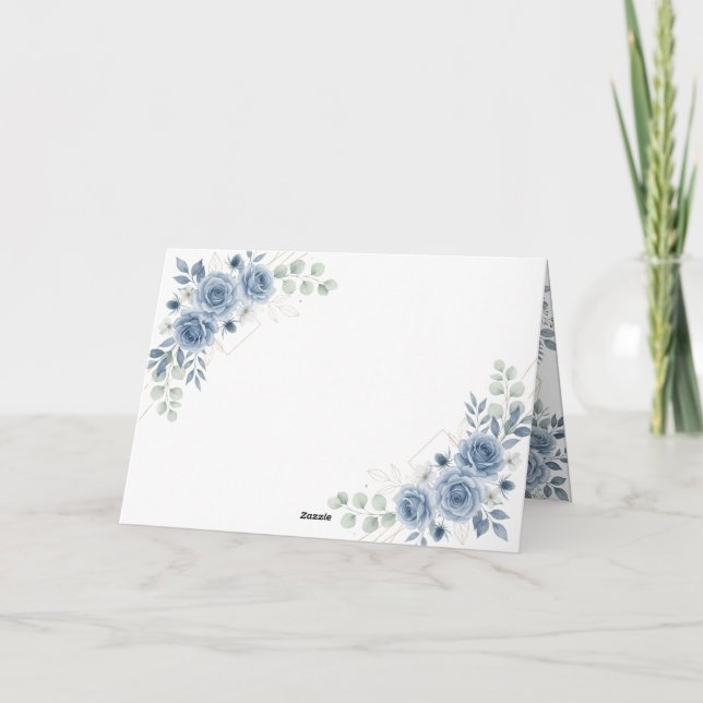 Dammblå Blommig Bröllop Tacksamhetskort Tack Kort (Baksida)