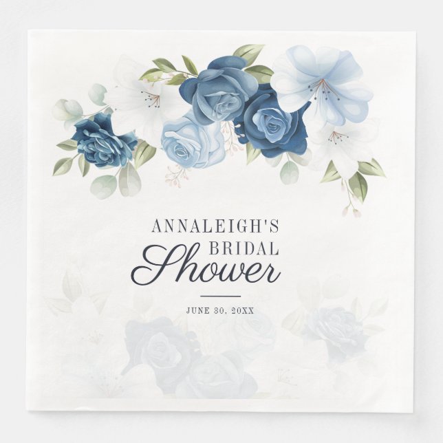 Dammblå Blommig Bröllopsdusch Grönska Papper Pappersservett (Framsida)