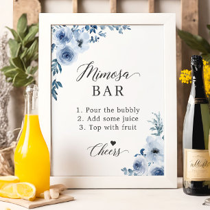 Dammblå Blommig Bröllopsdusch Mimosa Bar skylt