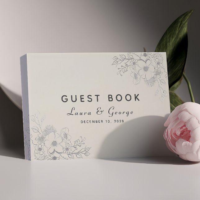 Dammblå Blommig Bröllopsgästbok Gästböcker (Skapare uppladdad)