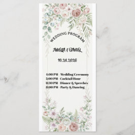 Dammblå Blommig Bröllopsprogramkort Program
