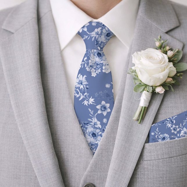 Dammblå Blommig Bröllopsslips Slips (Skapare uppladdad)