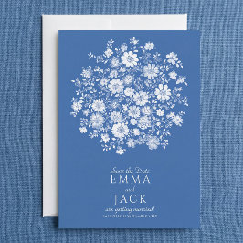 Dammblå Blommig Bukett Spara Datum-kort Datumet