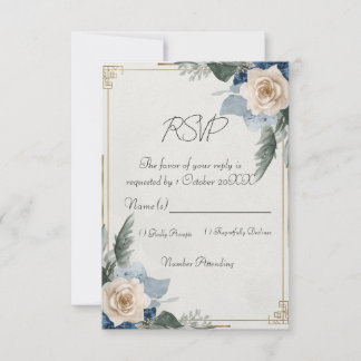 Dammblå Blommig Elegant Bröllopsanmälan OSA Kort