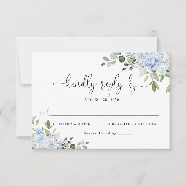 Dammblå Blommig Eukalyptus Bröllop RSVP-kort OSA Kort (Framsida)