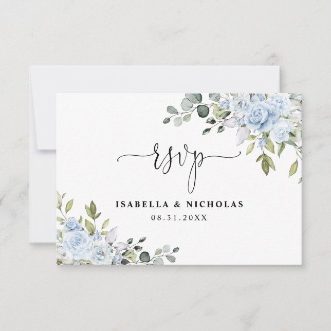 Dammblå Blommig Eukalyptus Bröllop RSVP-kort OSA Kort (Framsida)