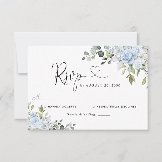 Dammblå Blommig Eukalyptus Bröllop RSVP-kort OSA Kort (Framsida)