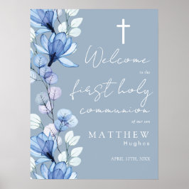 Dammblå Blommig Första Nattvarden Välkomstskylt Poster