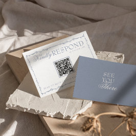 Dammblå Blommig Gammal Peng QR-kod Bröllop OSA Kort