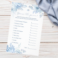 Dammblå Blommig Gissa Priset Baby Shower Lek
