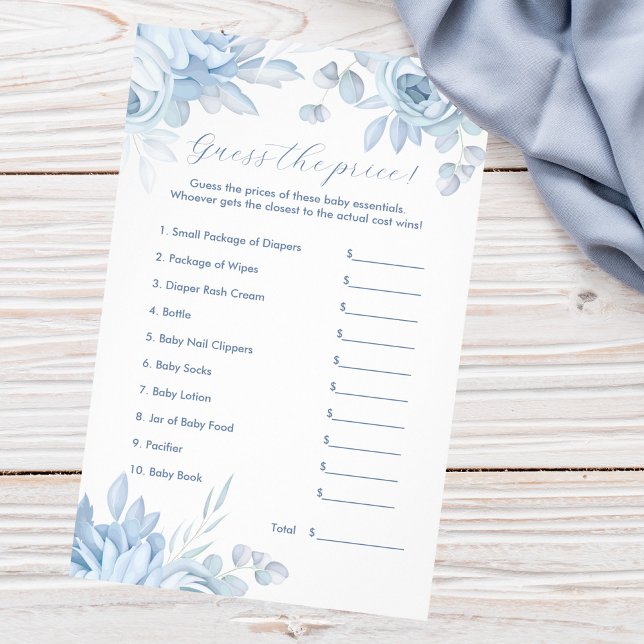 Dammblå Blommig Gissa Priset Baby Shower Lek Flygblad (Skapare uppladdad)