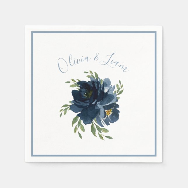 Dammblå Blommig Modernt Skript Elegant Namn Pappersservett (Framsidan)