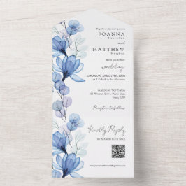 Dammblå Blommig Monogram QR-kod Bröllop