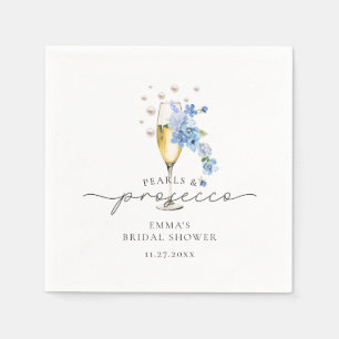 Dammblå Blommig Pärlor & Prosecco Bröllopsfest Pappersservett