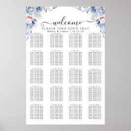Dammblå Blommig Placeringsplan Poster