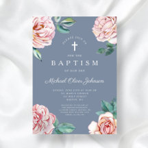 Dammblå Blommig Religiös Kors Pojke Dop