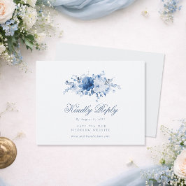 Dammblå Blommig RSVP-kort OSA Kort