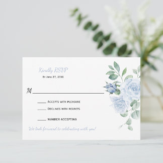 Dammblå Blommig RSVP | OSA Kort