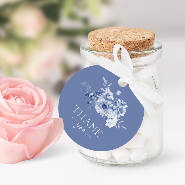Dammblå Blommig "Tack" Gåvor Etiketter (Skapare uppladdad)