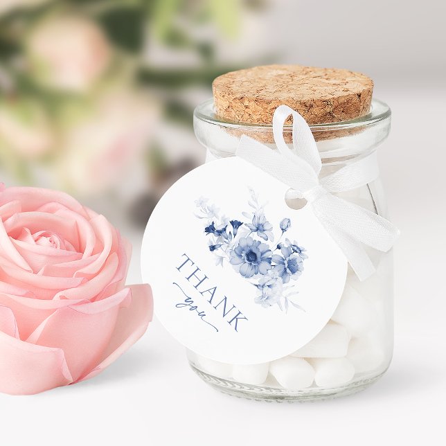 Dammblå Blommig "Tack" Gåvor Etiketter (Skapare uppladdad)