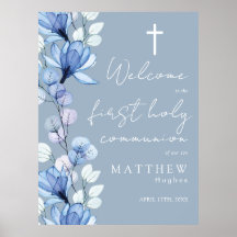 Dammblå Blommig Välkomstskylt för Nattvarden