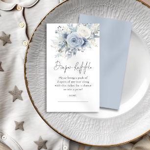 Dammblå blommor blöja lotteri baby shower tilläggskort