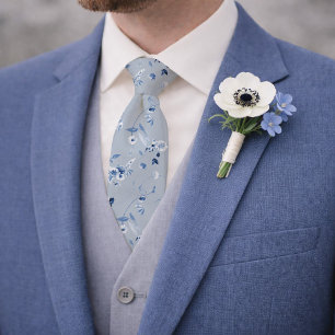 Dammblå blomprintad bröllopsslips slips