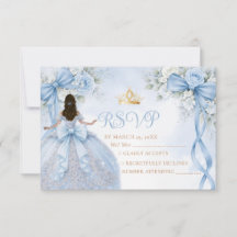Dammblå blomsterbåge band Quinceañera RSVP-kort