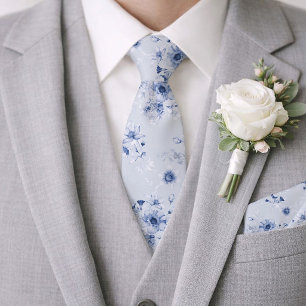 Dammblå blomsterbröllopsslips för brudgummen slips
