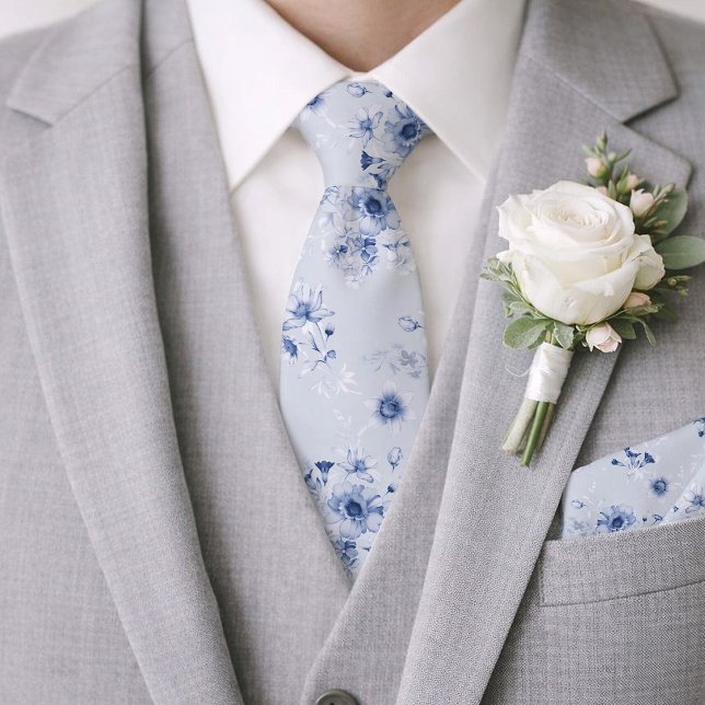 Dammblå blomsterbröllopsslips för brudgummen slips (Skapare uppladdad)