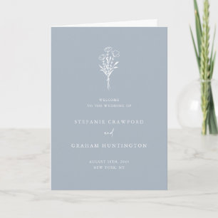 Dammblå Boho Minimalistiska Botaniska Bröllop Program