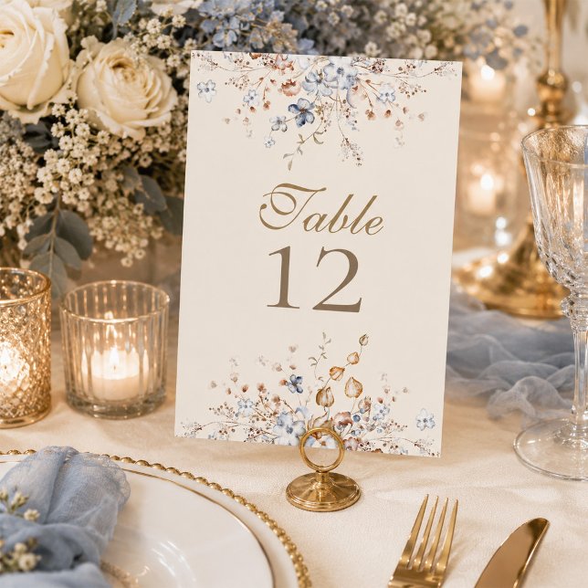 Dammblå botanisk bröllopsbordnummer bordsnummer (Dusty Blue Botanical Wedding Table Number)