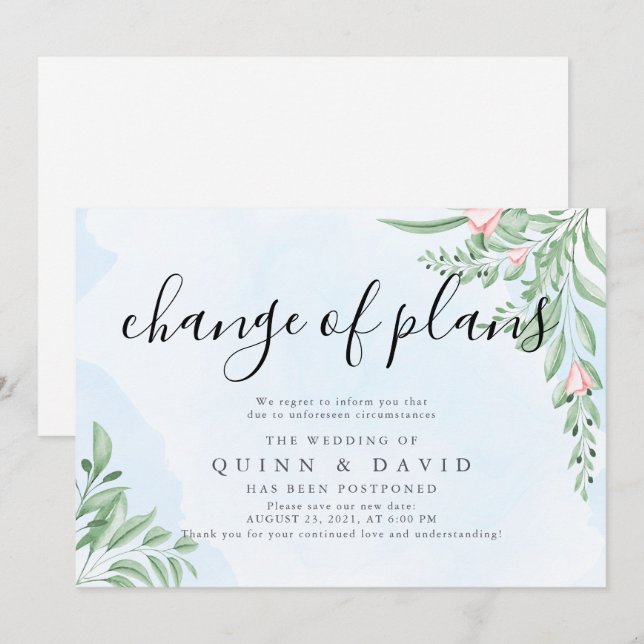 Dammblå bröllopsannonsering för uppskjutna kort (Fram/baksida)