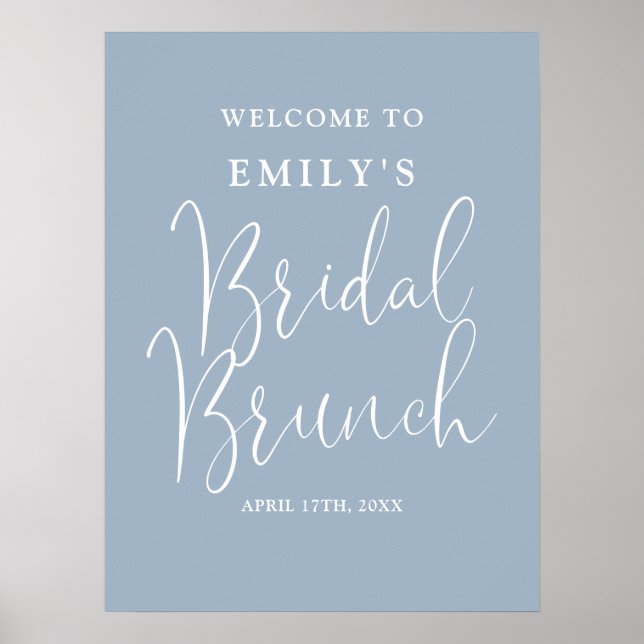 Dammblå bröllopsbrunch skylt med elegant script (Framsidan)