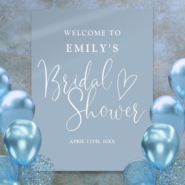 Dammblå bröllopsduschens välkomstskylt med script poster (Dusty Blue Script Bridal Shower Welcome Sign)