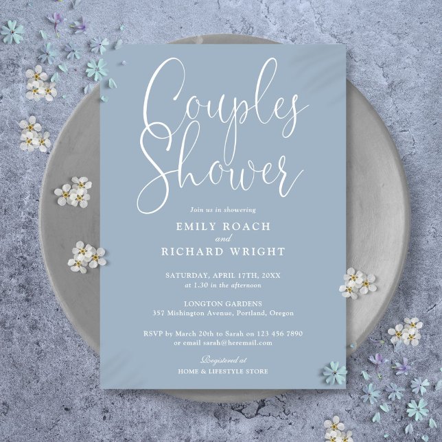 Dammblå bröllopsfest för par inbjudningar (Dusty Blue Couples Bridal Wedding Shower Invitation)