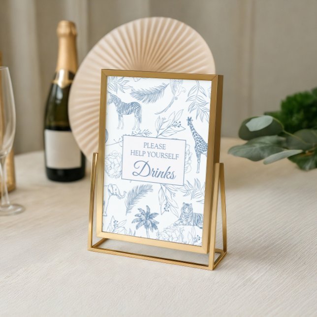 Dammblå Djungelsafari Djur Babyfirande Drink Poster (Skapare uppladdad)