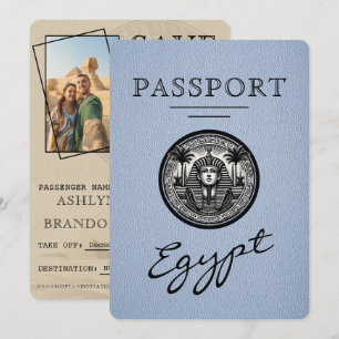 Dammblå egyptiskt pass Bröllop Spara datumet