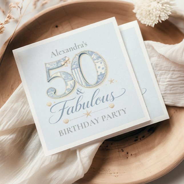 Dammblå Elegant 50 & Fantastisk Födelsedag Pappersservett (Skapare uppladdad)
