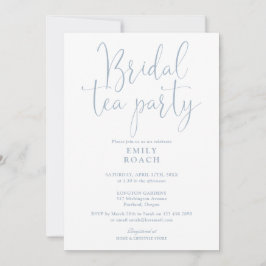 Dammblå elegant bröllops-teaparty i script-stil inbjudningar