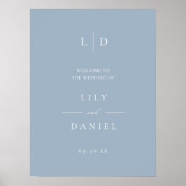 Dammblå Elegant Monogram Bröllopsväxkomstskylt Poster
