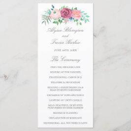 Dammblå Elegant Rosa Blommig Bröllop Program