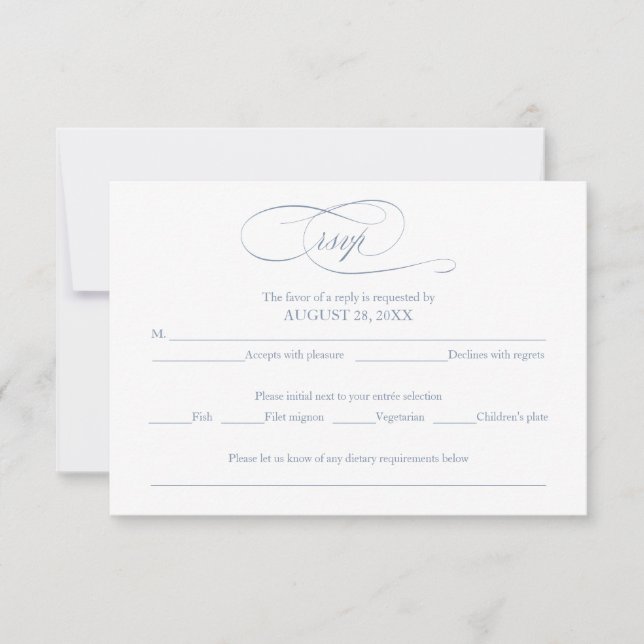 Dammblå Enkel Elegant Bröllops-RSVP-kort OSA Kort (Framsida)