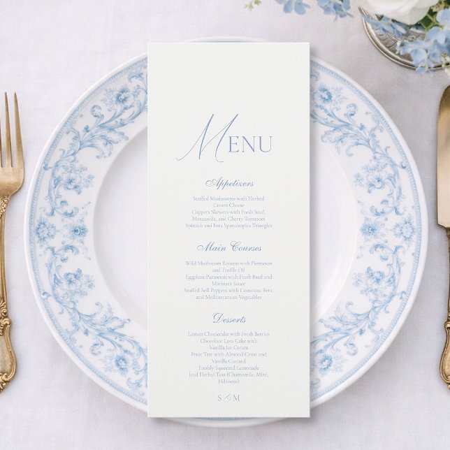 Dammblå Fin konst Elegant Bröllopsmeny Kort (Skapare uppladdad)