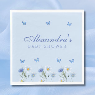 Dammblå Fjäril Vildblomma Bebis Shower Pappersservett
