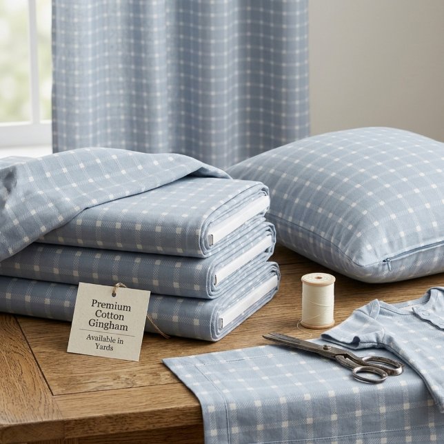 Dammblå Gingham Rutig Medium Skala Bomullstwill Tyg (Skapare uppladdad)