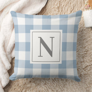 Dammblå Gingham-rutig Monogram Initial Kudde