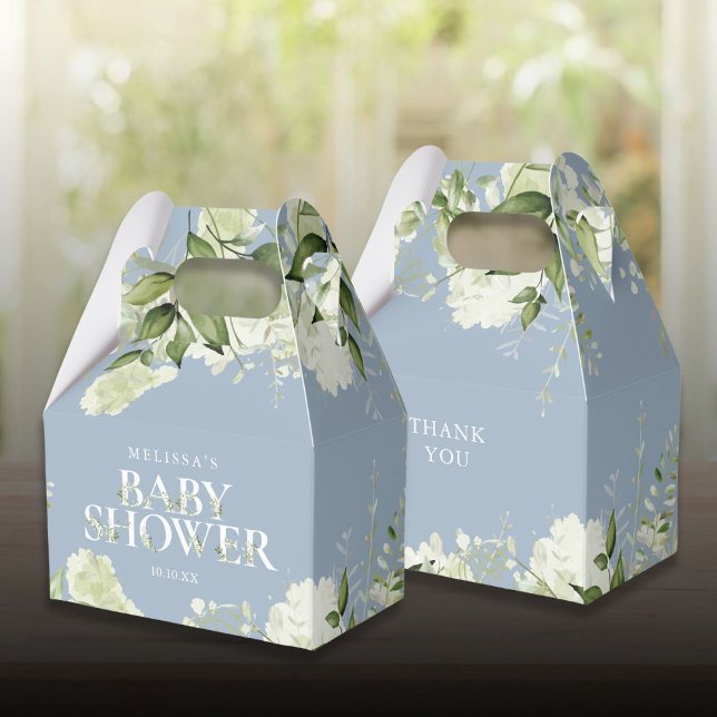 Dammblå grönska Botanisk Bebis firande Presentaskar (Dusty Blue Greenery Botanical Baby Shower Favor Boxes)