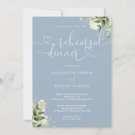 Dammblå grönska Hjärtformad Script Rehearsalmiddag Inbjudningar