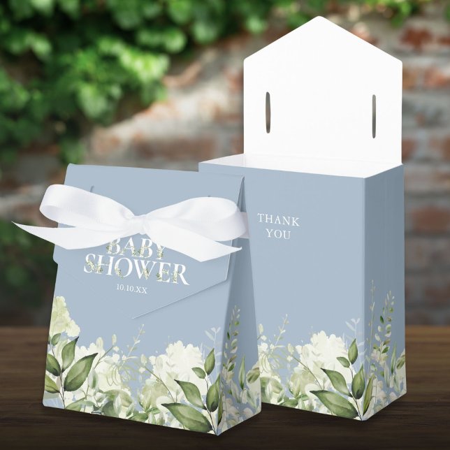 Dammblå grönskande lövverk presentlåda för baby sh (Dusty Blue Greenery Foliage Baby Shower Favor Box)